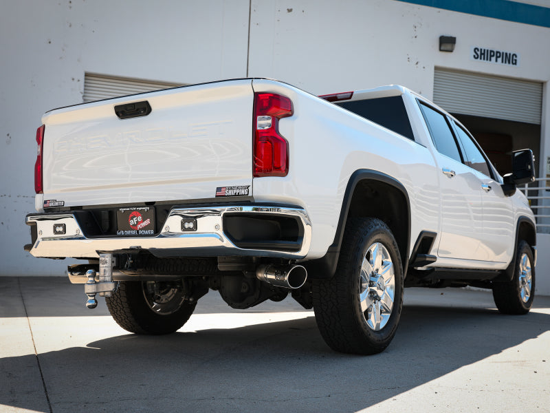 aFe Large Bore-HD 4in 409SS DPF-Back Exhaust System w/Polished Tips 20 GM Diesel Trucks V8-6.6L 49-44126-P 49-44126-P Photo - Mounted