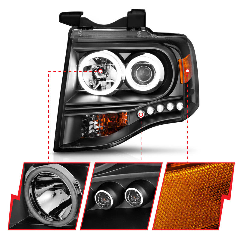 Anzo 2007-2014 Ford Expedition Projector Headlights w/ Halo Black 111113 Photo - Close Up