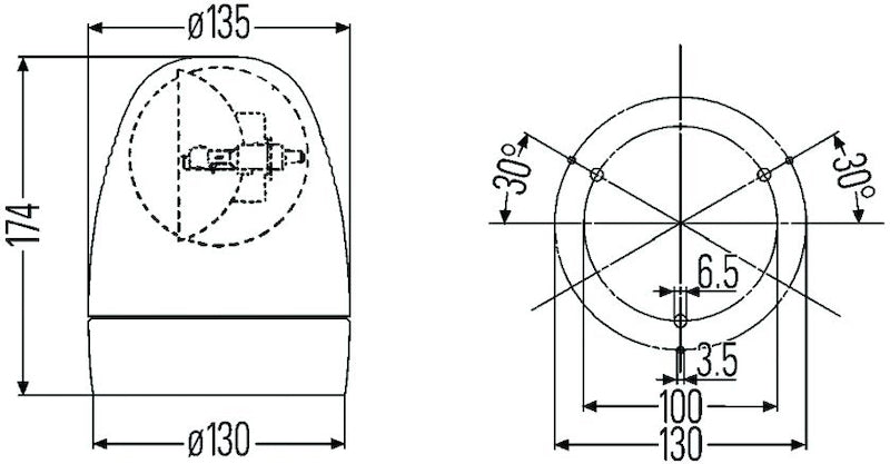 Hella Rotating Lamp H 24V Yellow Mg24 2Rl 007337011 007337011 Technical Drawing