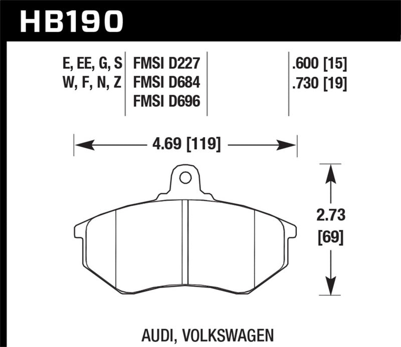 Hawk Performance Hawk 1985 Audi 4000 1.8L S 256mm Rotors Front ER-1 Brake Pads HB190D.600 HB190D.600 Photo - Primary