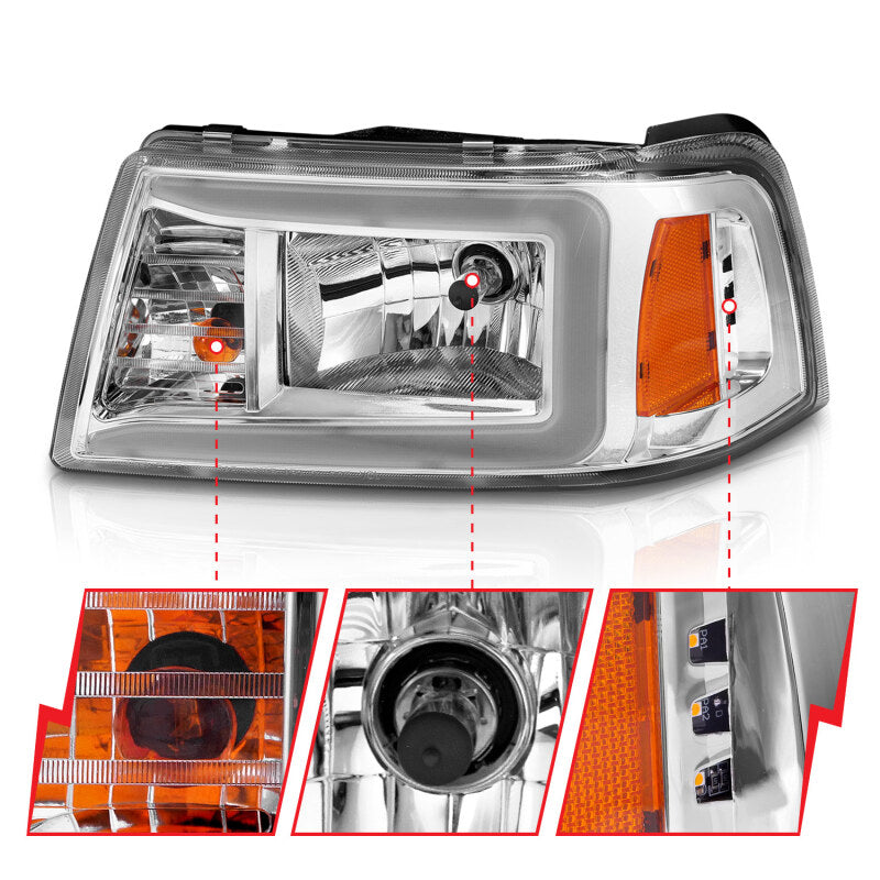 ANZO 2001-2011 Ford Ranger Crystal Headlights w/ Light Bar Chrome Housing 111512 111512 User 2