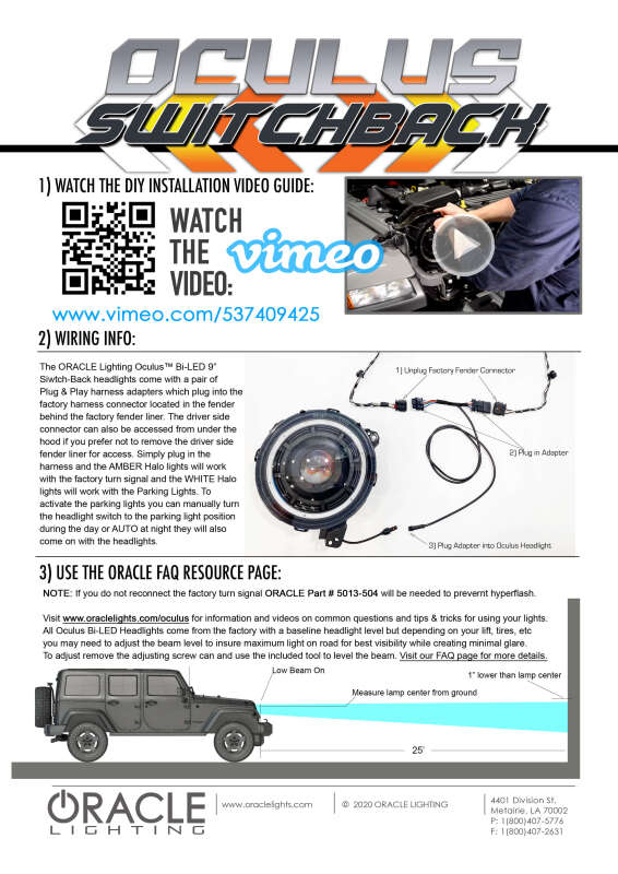 ORACLE Lighting Oracle Jeep JL/Gladiator JT Oculus Switchback Bi-LED Projector Headlights - Amber/White Switchback 5839-023 5839-023 Installation Instructions