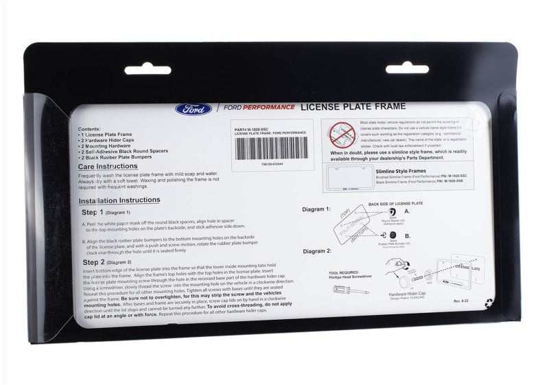 Ford Racing Slim License Plate Frame - Brushed Stainless Steel M-1828-SSC M-1828-SSC Photo - Unmounted