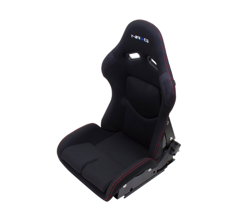 NRG Reclinable FRP Bucket Seat, Black Cloth, Red Stitching With Black Back RSC-400BK User 1