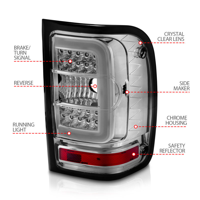 ANZO 2001-2011 Ford Ranger LED Tail Lights w/ Light Bar Chrome Housing Clear Lens 311392 311392 Photo - Unmounted