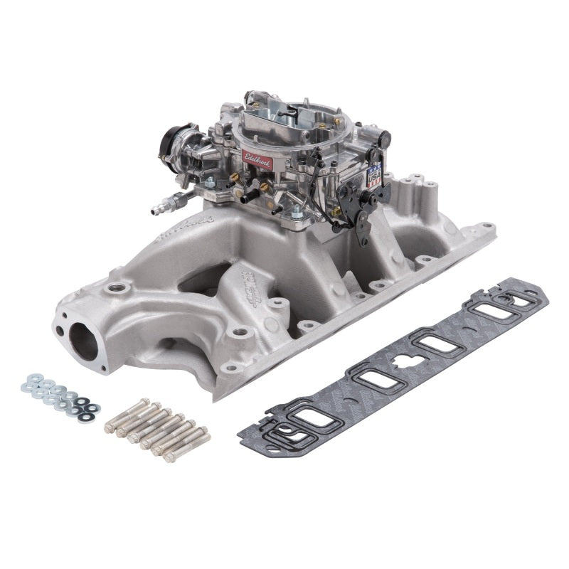 Edelbrock Manifold And Carb Kit Performer RPM Air-Gap Small Block Ford 351W Natural Finish 2034 2034 Photo - Primary