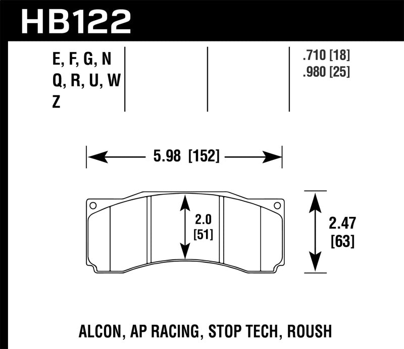 Hawk Performance Hawk Alcon/AP Racing, StopTech Roush ER-1 Brake Pad Set HB122D.710 HB122D.710 Photo - Primary
