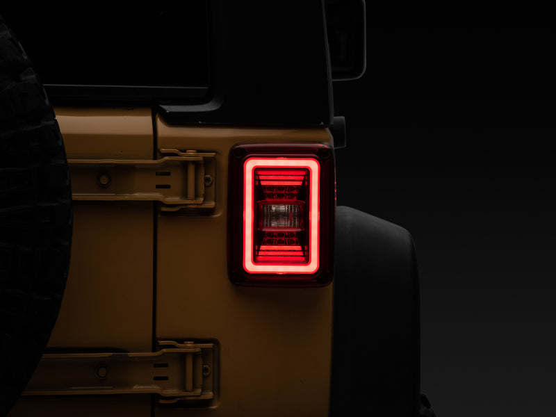 Raxiom 07-18 Jeep Wrangler JK JL Style LED Tail Lights- Black Housing - Red Lens J133626 J133626 Photo - Close Up