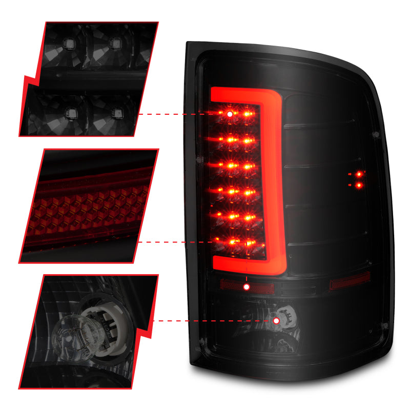 ANZO 2007-2013 GMC Sierra LED Tail Lights w/ Light Bar Black Housing Smoke Lens 311389 311389 Photo - Unmounted