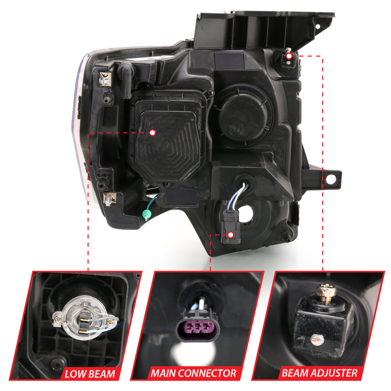 ANZO 2009-2014 Ford F-150 Projector Headlight Plank Style Chrome Amber 111444 111444 Photo - Unmounted