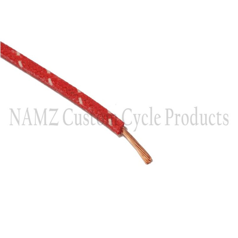 NAMZ OEM Color Cloth-Braided Wire 25ft. Pack 16g - Red w/White Tracer NCBW-29 NCBW-29 Photo - Primary