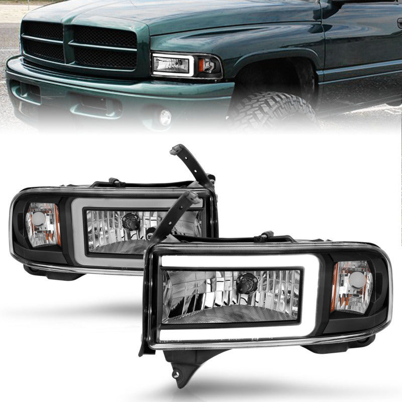 ANZO 94-02 Dodge RAM Crystal Headlight - w/ Light Bar Black Housing 111554 111554 Photo - Primary