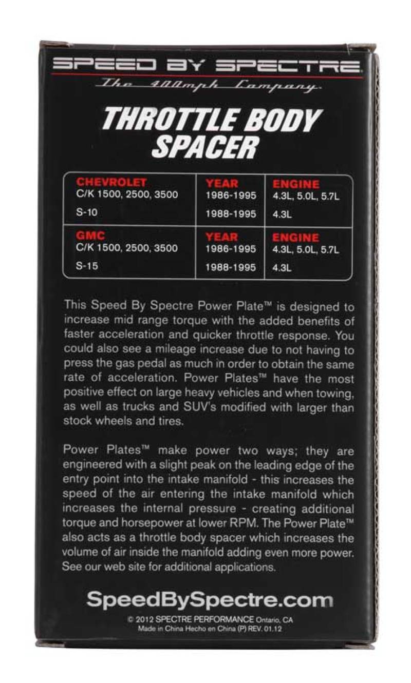 Spectre 86-95 GM 4.3L/5.0L/5.7L Throttle Body Injection Spacer 11252 11252 Photo - in package