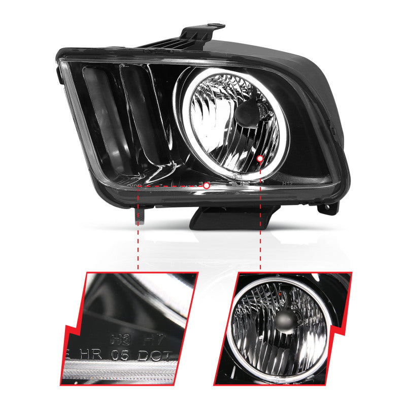 Anzo 2005-2009 Ford Mustang Crystal Headlights w/ Halo Black (CCFL) 121033 Photo - Close Up