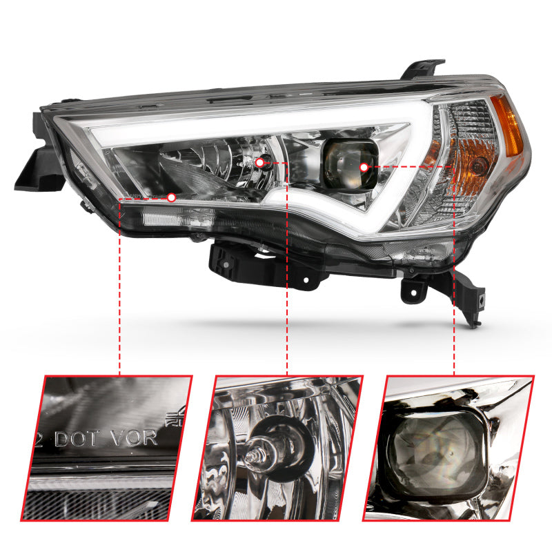 ANZO 14-18 Toyota 4 Runner Plank Style Projector Headlights Chrome w/ Amber 111417 111417 Photo - Close Up