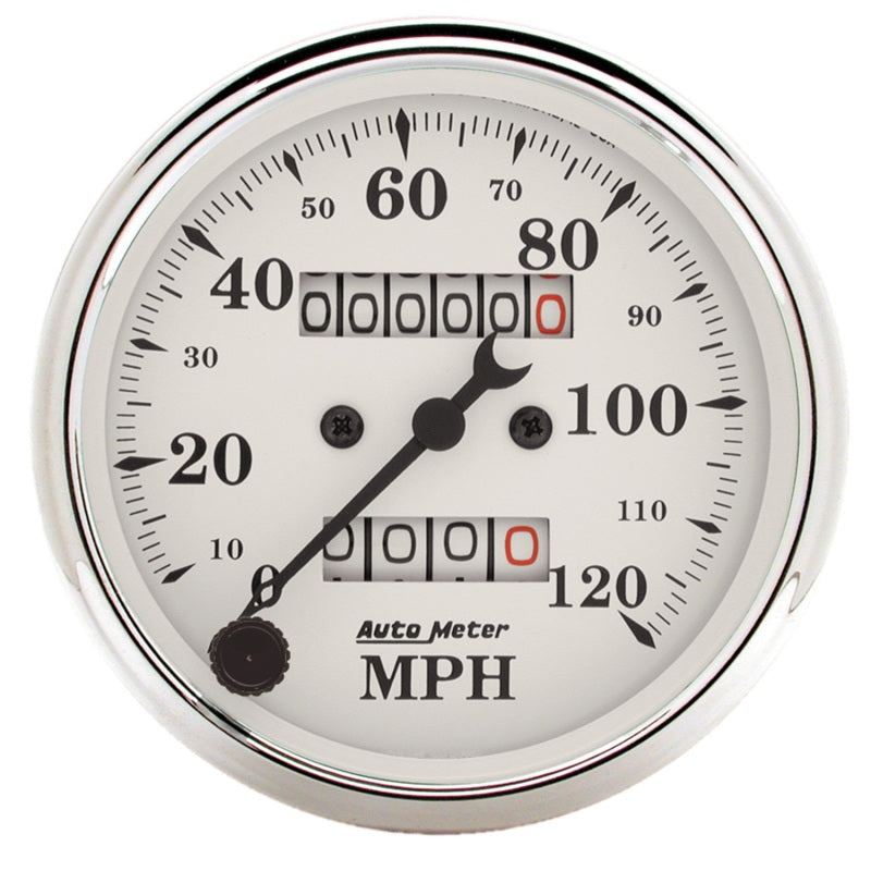 Autometer Gauge, Speedometer, 3 1/8", 120Mph, Mechanical, Old Tyme White 1693 Photo - Primary