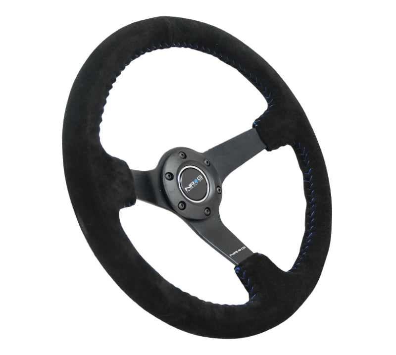 NRG Reinforced Steering Wheel (350mm / 3in. Deep) Blk Suede/Blue BBall Stitch w/5mm Matte Blk Spokes RST-036MB-S-BL RST-036MB-S-BL Photo - Primary