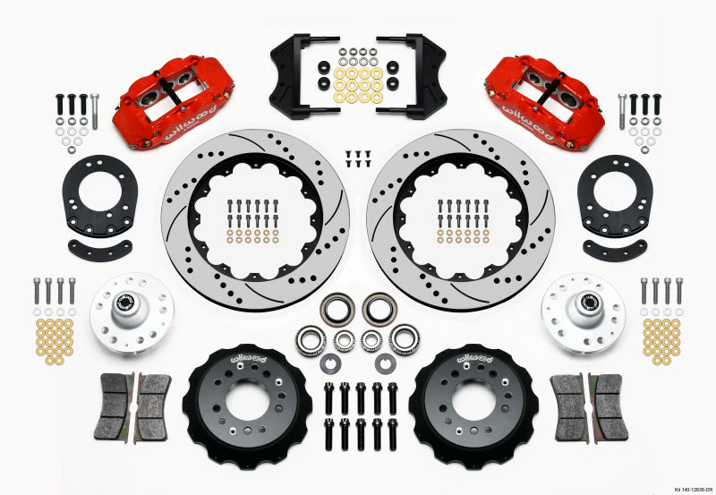 Wilwood Front Hub Kit, 14.00", Drill, Red 65-69 Mustang, V8 Drum Spindle 140-12638-DR Photo - Primary