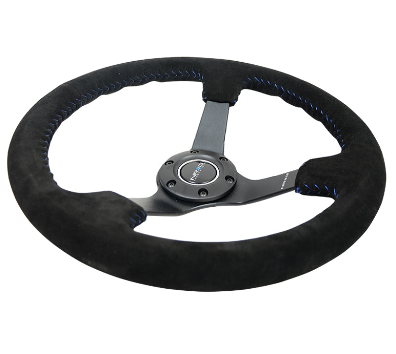 NRG Reinforced Steering Wheel (350mm / 3in. Deep) Blk Suede/Blue BBall Stitch w/5mm Matte Blk Spokes RST-036MB-S-BL RST-036MB-S-BL Photo - Primary