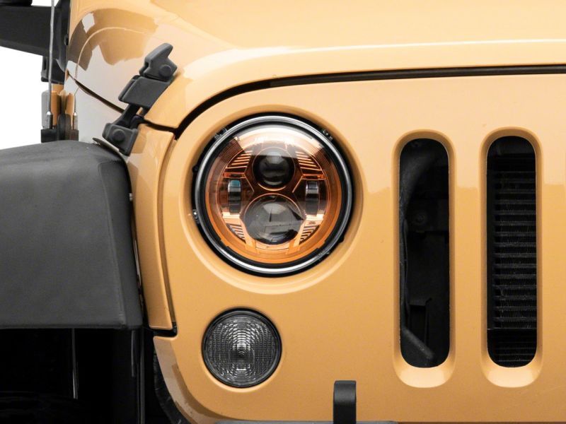 Raxiom 07-18 Jeep Wrangler JK 7-In LED Headlights Orange Housing- Clear Lens J154700 J154700 Photo - Close Up