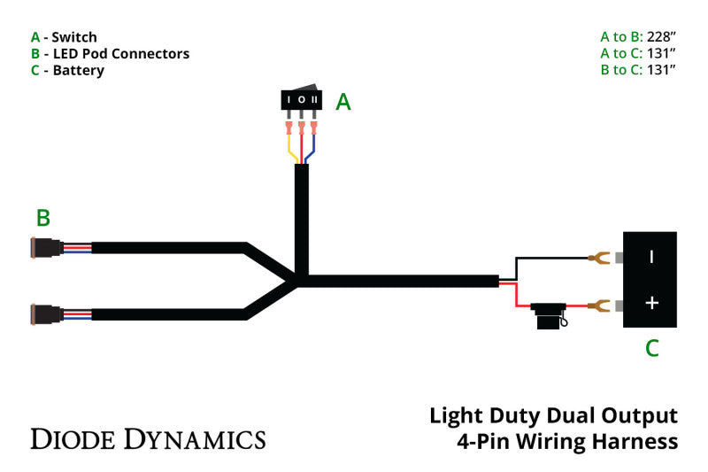 Diode Dynamics Light Duty Dual Output 3-way 4-pin Wiring Harness DD4092 DD4092 User 3