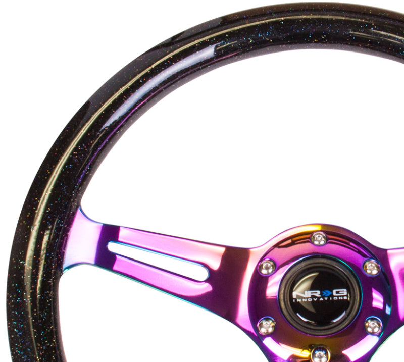 NRG "Galaxy" Classic Wood Grain Wheel - 350mm 3 Neochrome Spokes - Black ST-015MC-BSB Photo - Primary