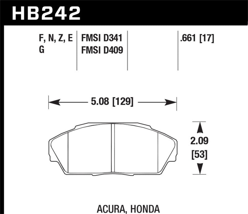Hawk Performance Hawk 92-93 Honda Civic EX 1.6L / Acura Integra GS/LS/RS 1.8L HPS 5.0 Street Brake Pads - Front HB242B.661 HB242B.661 Photo - Primary