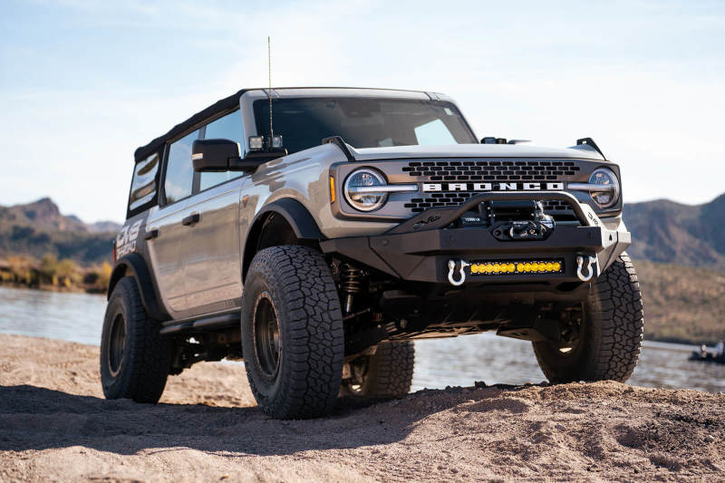 DV8 Offroad 2021+ Ford Bronco Modular Front Bumper Winch Capable w/ Auxiliary Light Mounts FBBR-02 FBBR-02 Photo - lifestyle view