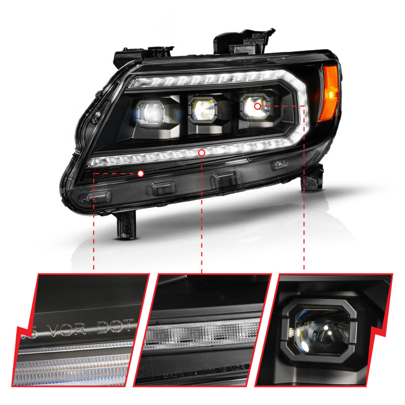 ANZO 15-22 Chevy Colorado Blk Housing Full LED DRL Projector Headlight w/ Sequential Light Bar 111634 111634 Photo - Unmounted