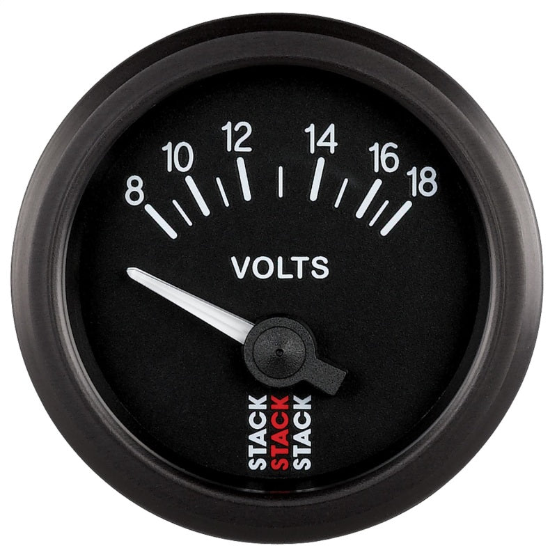 Autometer Stack Instruments 52mm 8-18V Electric Battery Voltage Gauge - Black ST3216 ST3216 Photo - Primary