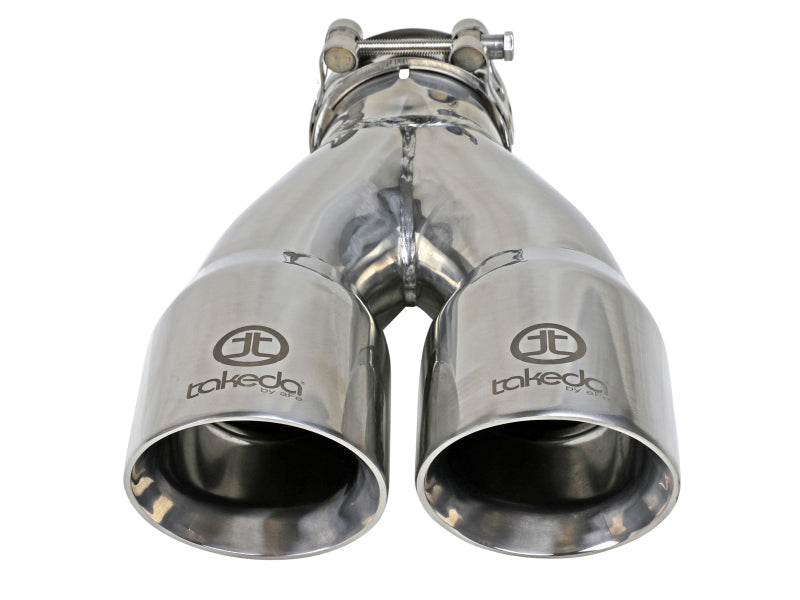 aFe Takeda 2.5in 304 Stainless Steel Clamp-on Exhaust Tip 2.5in Inlet 3in Dual Outlet - Polished 49T25364-P10 49T25364-P10 Photo - Unmounted