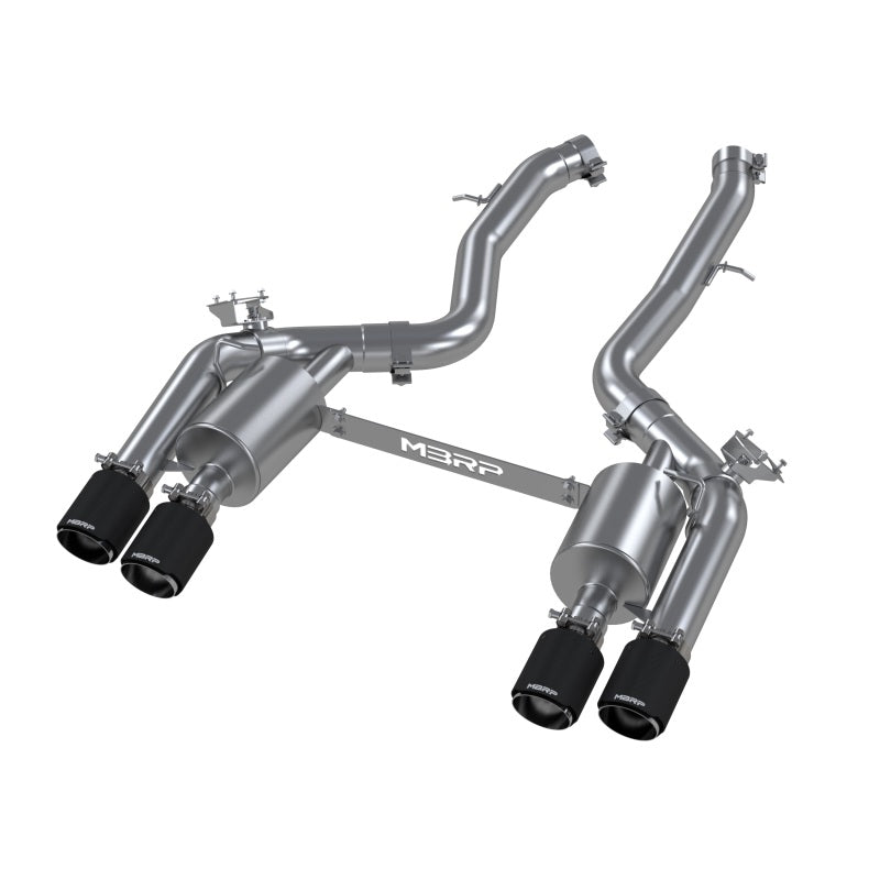 MBRP 18-22 BMW M2 Competition 3.0L T304 SS 3in Resonator-Back Exhaust Quad Rear w/ Carbon Fiber Tips S45023CF S45023CF Photo - Primary