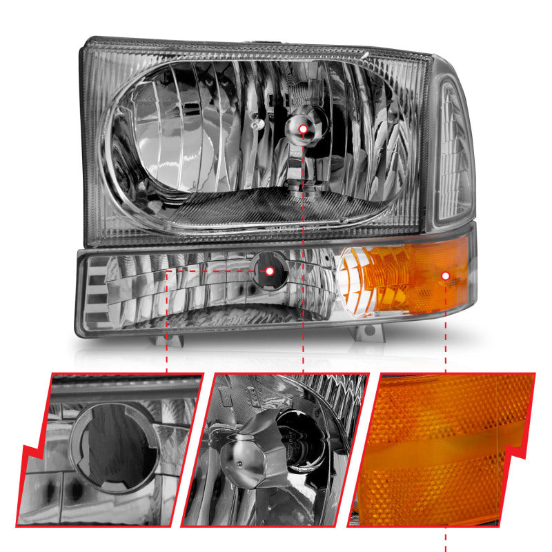 Anzo 2000-2004 Ford Excursion Crystal Headlights Chrome w/ LED 1pc 111081 Photo - Unmounted