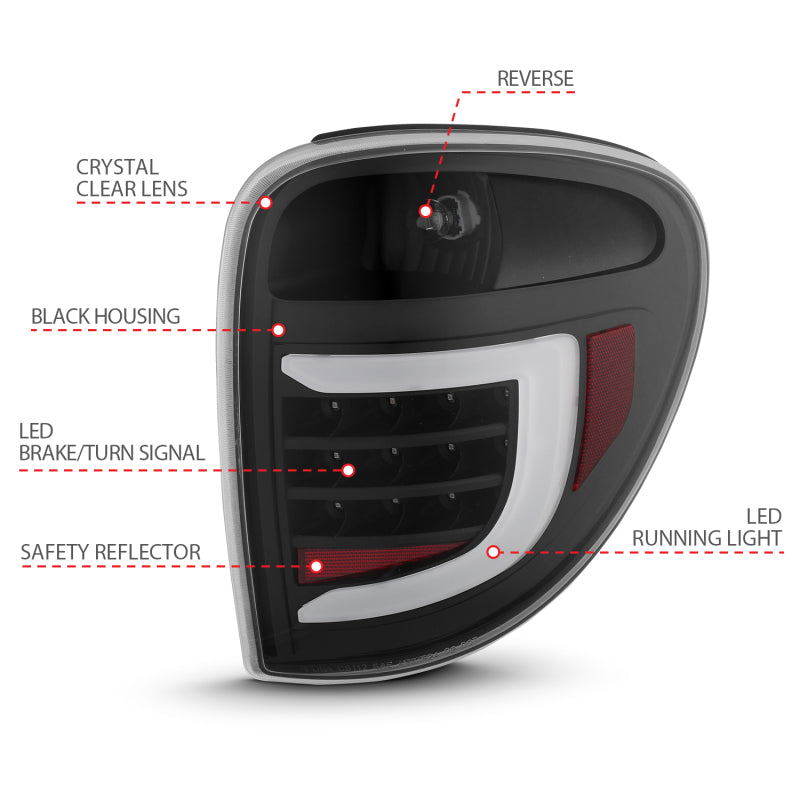 ANZO 2004-2007 Dodge Grand Caravan LED Tail Lights w/ Light Bar Black Housing Clear Lens 311365 311365 Photo - Unmounted