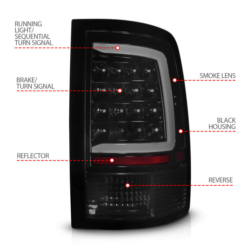 ANZO 09-18 Dodge Ram 1500 Full LED Tailights w/ Sequential Black Housing/Smoke Lens 311453 311453 User 3