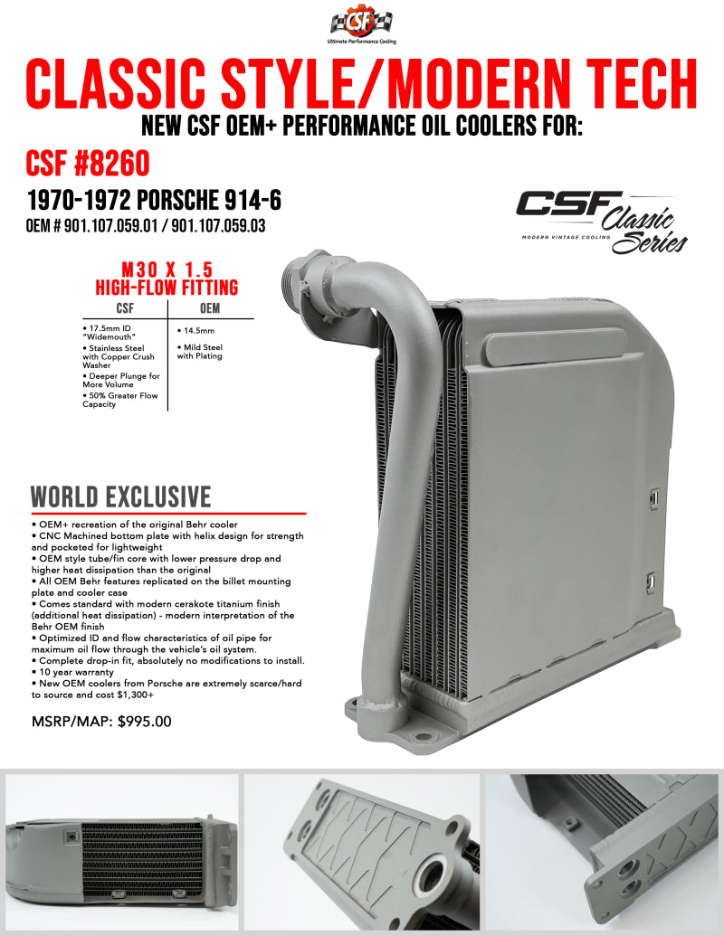 CSF 70-72 Porsche 914.6 / 70-76 Porsche 914 w/ Flat 6 Conversion Engine Oil Cooler 8260 8260 Brochure - A general brochure describing a brand, company, product line. If brochure in question is for a specific product, use code PDB.