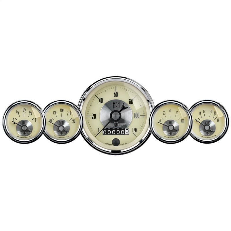 AutoMeter Gauge Kit 5 Pc 3-3/8in. & 2-1/16in. Elec Speedo W/Wheel Odo Prestige Antq. Ivory 2002 2002 Photo - Primary
