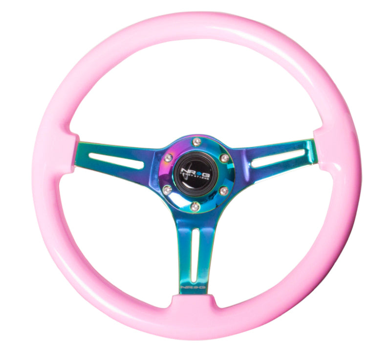 NRG Wood Wheel - 350mm - Neochrome Spokes - Pink Grip ST-015MC-PK Photo - Primary