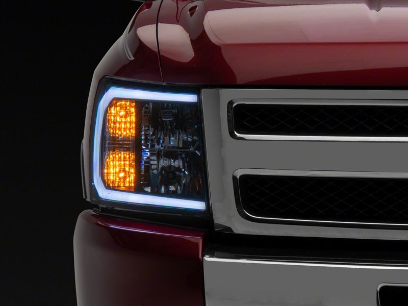 Raxiom 07-13 Chevrolet Silverado 1500 Axial Headlights w/ SEQL LED Bar- Blk Housing (Clear Lens) S138004 S138004 Photo - Close Up