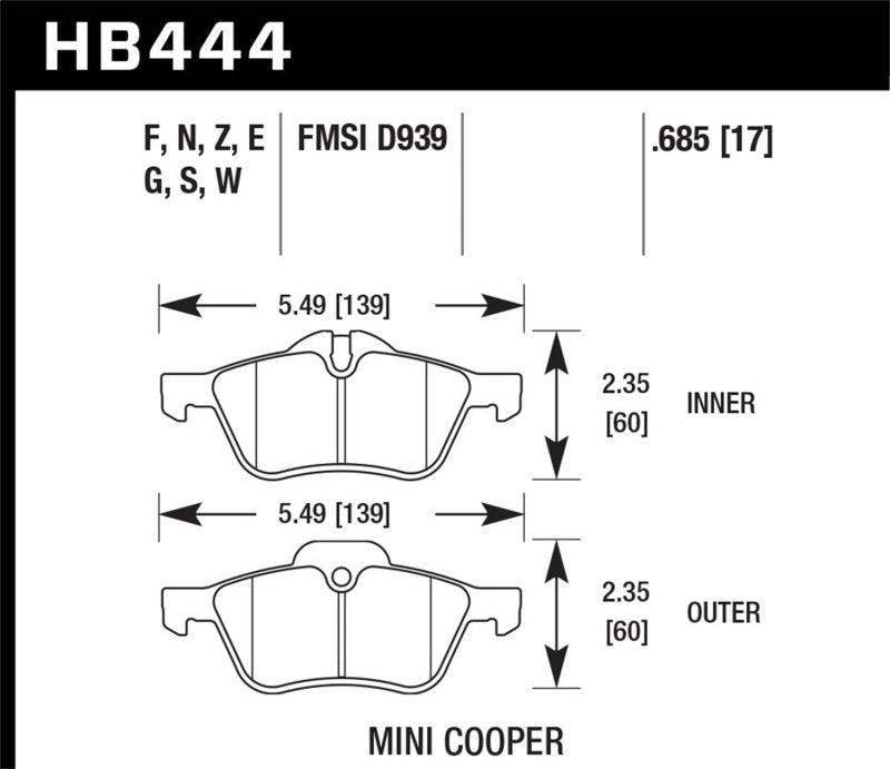Hawk Performance Hawk 06-08 Mini Cooper Base/ S 1.6L HPS 5.0 Front Brake Pads HB444B.685 HB444B.685 Photo - Primary