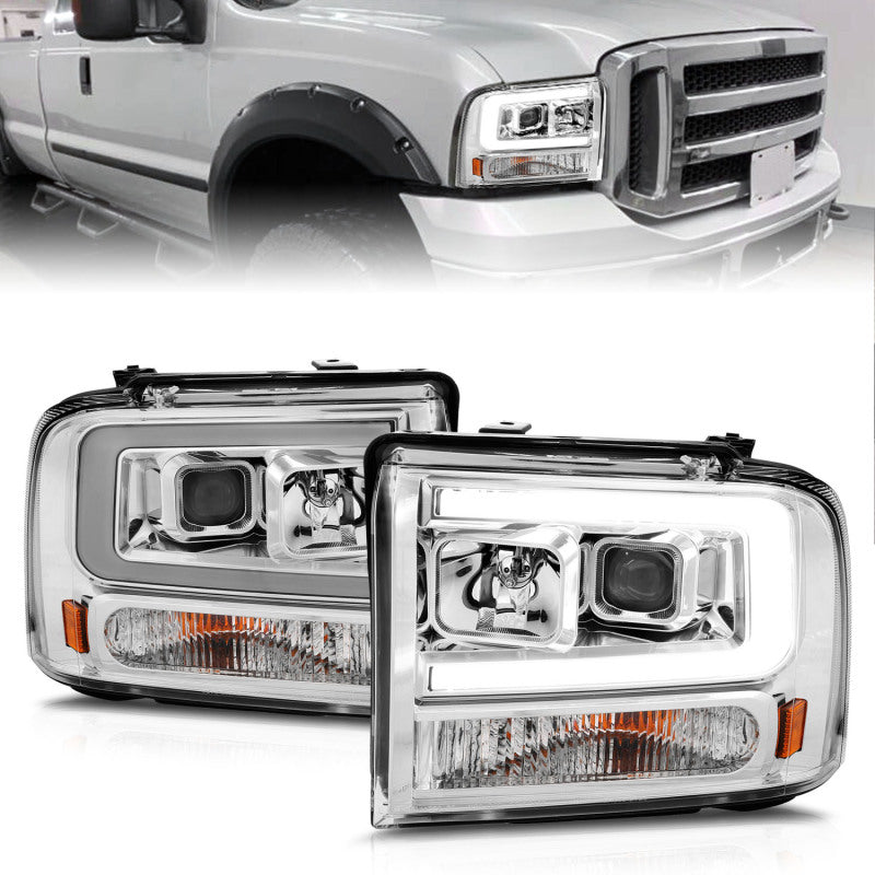 ANZO 99-04 Ford F250/F350/F450/Excursion (excl 99) Projector Headlights - w/Light Bar Chrome Housing 111552 111552 Photo - Primary