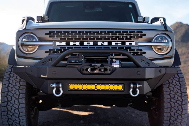 DV8 Offroad 2021+ Ford Bronco Modular Front Bumper Winch Capable w/ Auxiliary Light Mounts FBBR-02 FBBR-02 Photo - lifestyle view