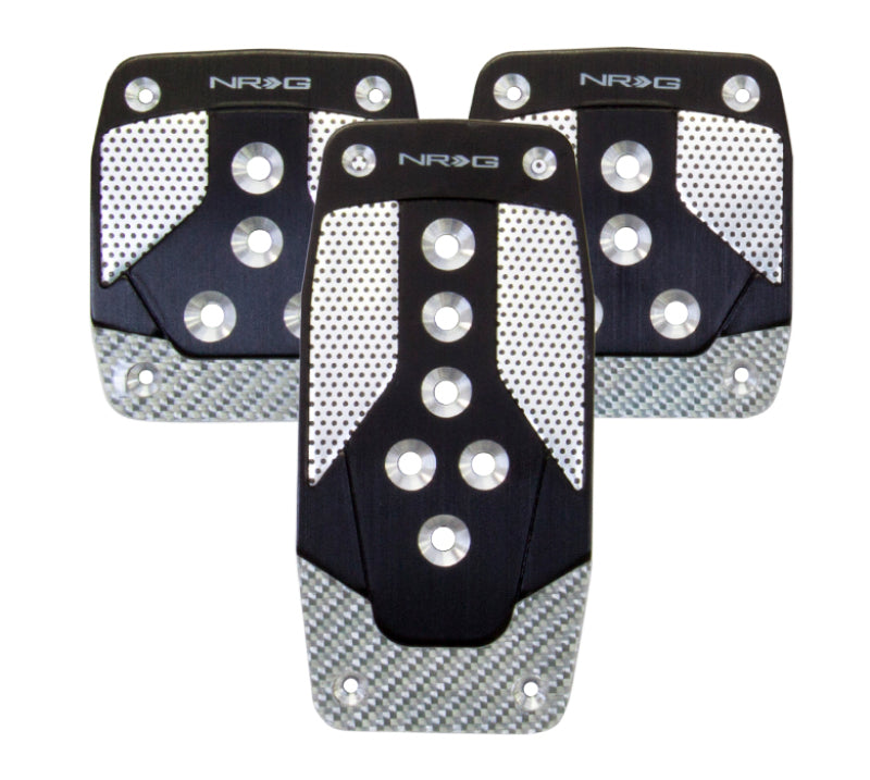 NRG Aluminum Sport Pedals Manual Trans Style Black w/ Silver Carbon PDL-400BK Photo - Primary