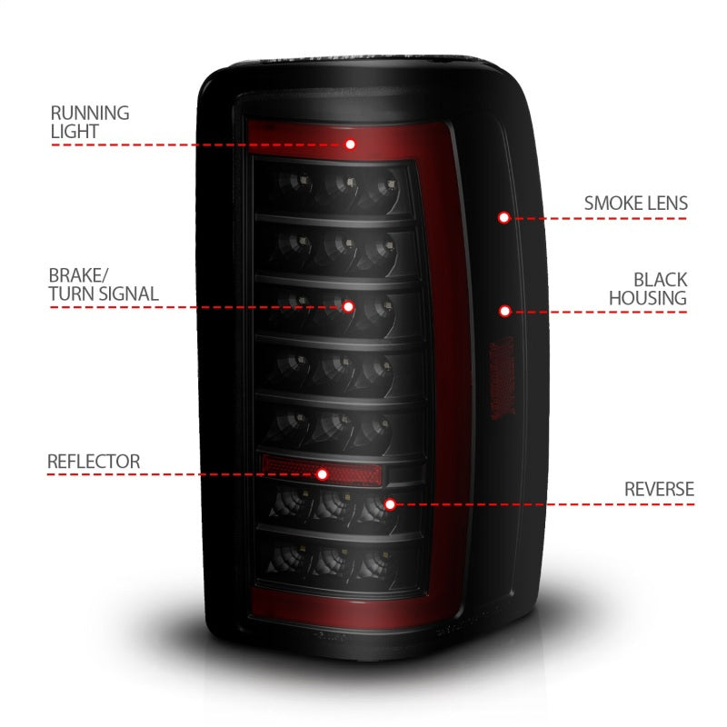 ANZO 00-06 Chevrolet Tahoe / GMC Yukon Full LED Taillights w/ Lightbar Black Housing/Smoke Lens 311449 311449 Photo - Unmounted