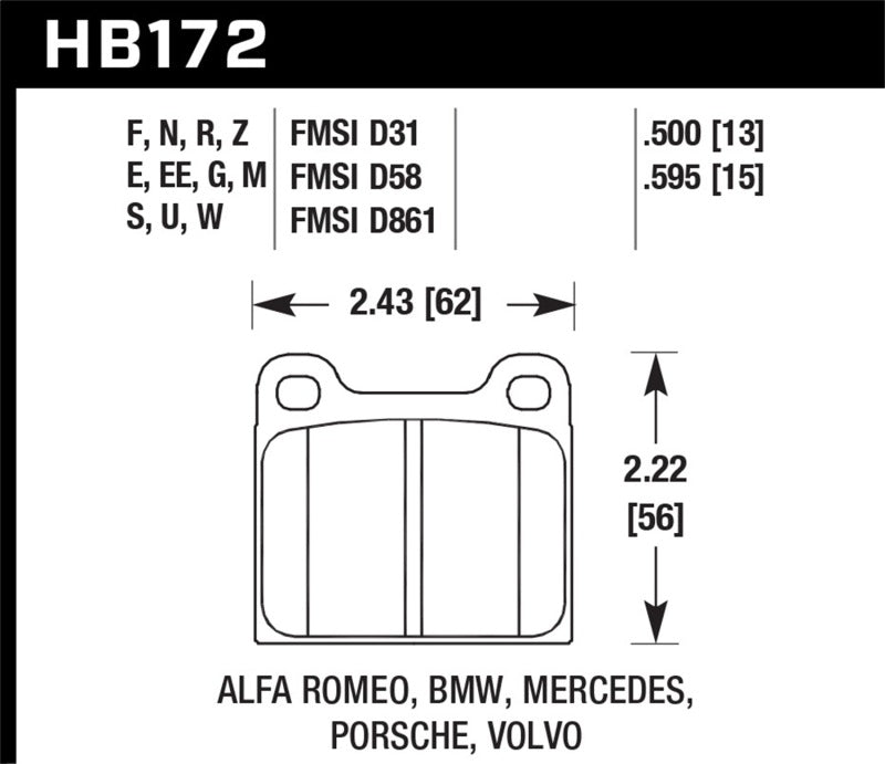 Hawk Performance Hawk 77-79 Alfa Romeo Sprint HPS 5.0 Front Brake Pads HB172B.595 HB172B.595 Photo - Primary