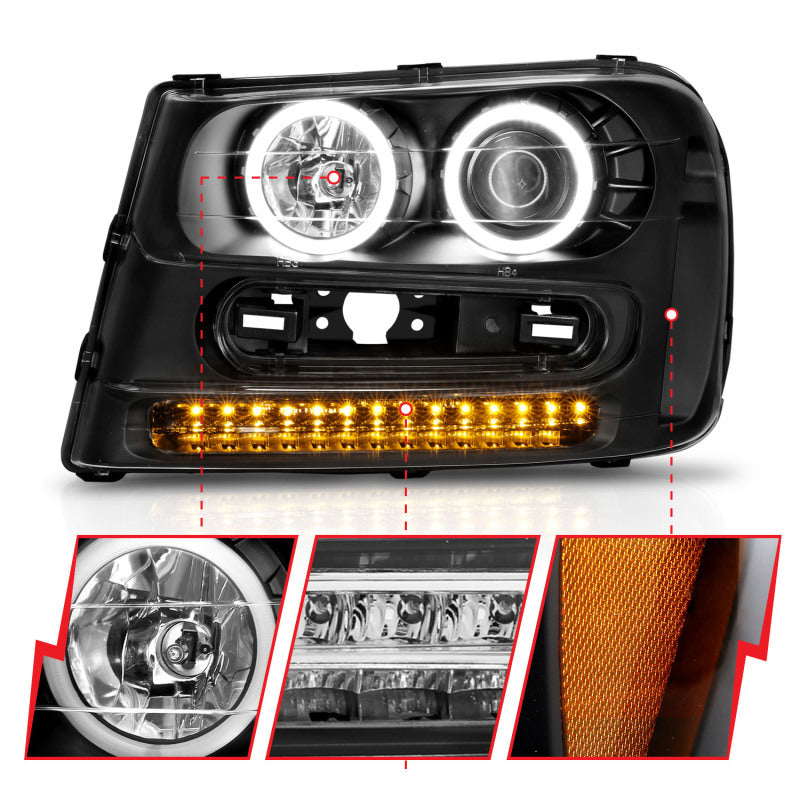 Anzo 2002-2009 Chevrolet Trailblazer Projector Headlights w/ Halo Black 111127 User 3