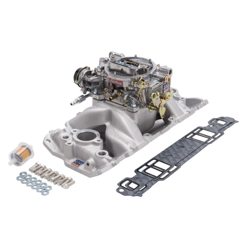 Edelbrock Manifold And Carb Kit, Performer, Air-gap, Small Block Chevrolet, 1957 2020 Photo - Primary