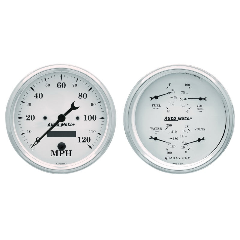 AutoMeter Gauge Kit 2 Pc. Quad & Speedometer 5in. Old Tyme White 1603 1603 Photo - Primary