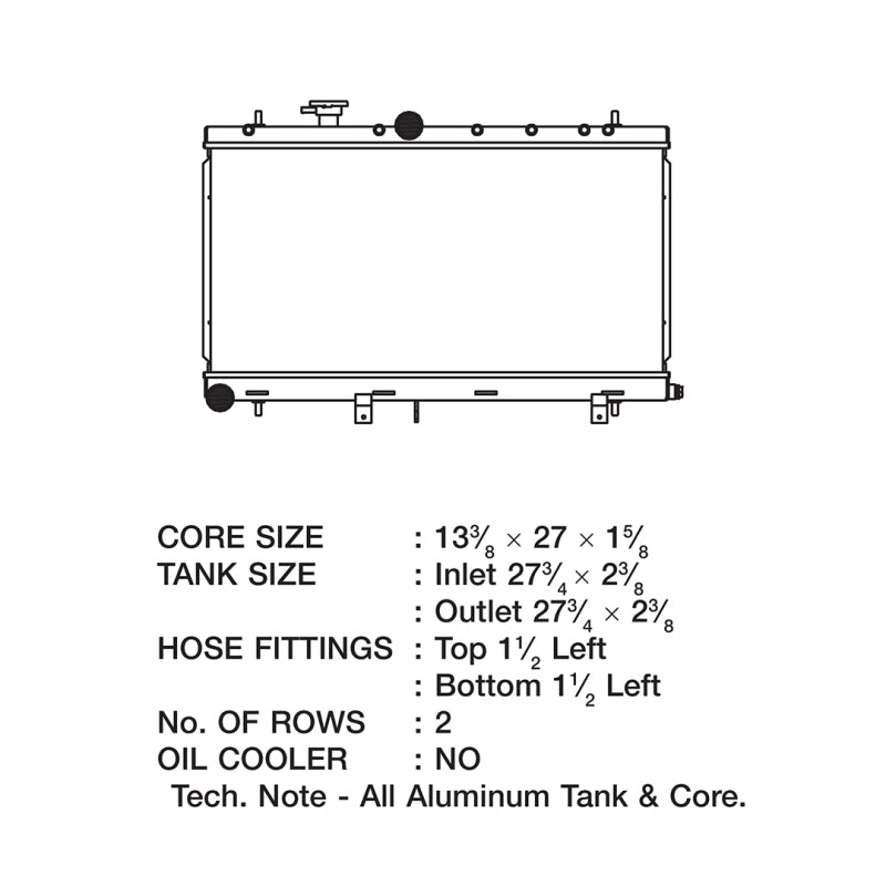 CSF 02-07 Subaru Impreza (WRX/STI - w/ filler neck) 02B61 3076 Technical Drawing