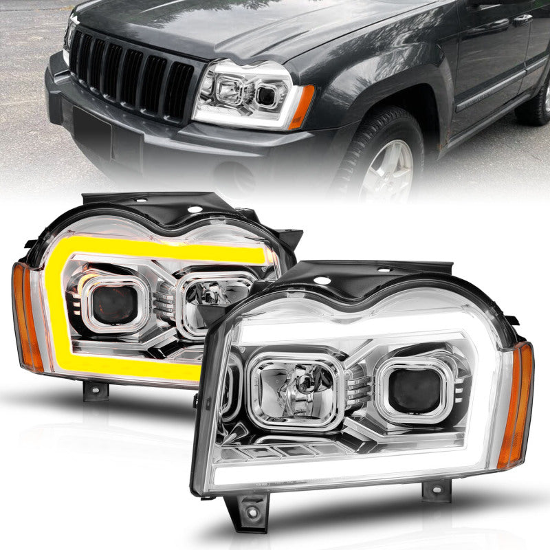 ANZO 05-07 Jeep Grand Cherokee Projector Headlights - w/ Light Bar Switchback Chrome Housing 111544 111544 Photo - Primary